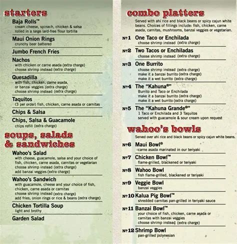 Wahoo's Fish Taco Menu .
